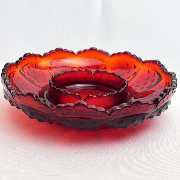 Fenton Ruby Red Glass Ashtray 8" Scalloped Edge MCM Vintage Trinket Dish USA - Picture 8 of 10